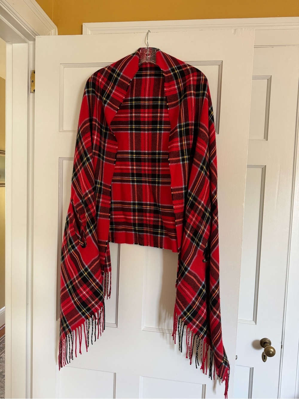 J.Crew Factory - Red Tartan Plaid Cape Scarf Wrap Poncho Fringe/One Size